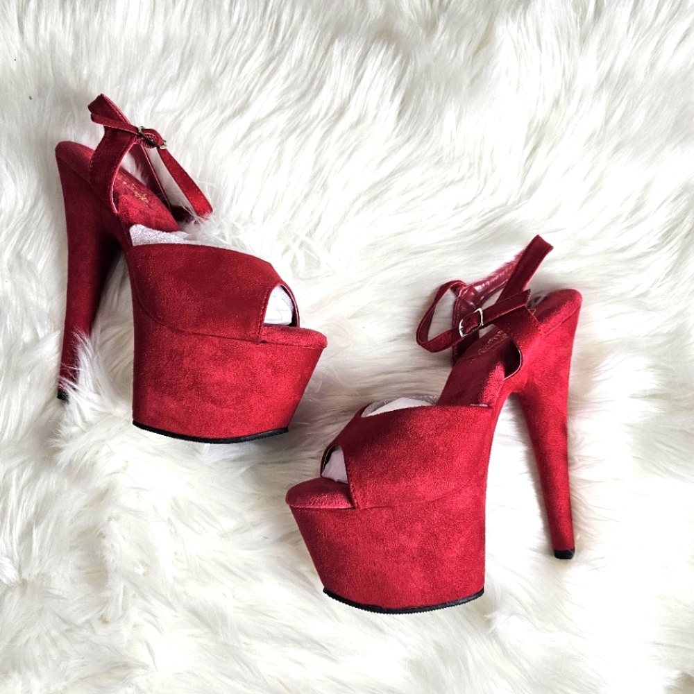 Brand New Red Suede Pleaser Platform 7" High Heels size 8 NIB
